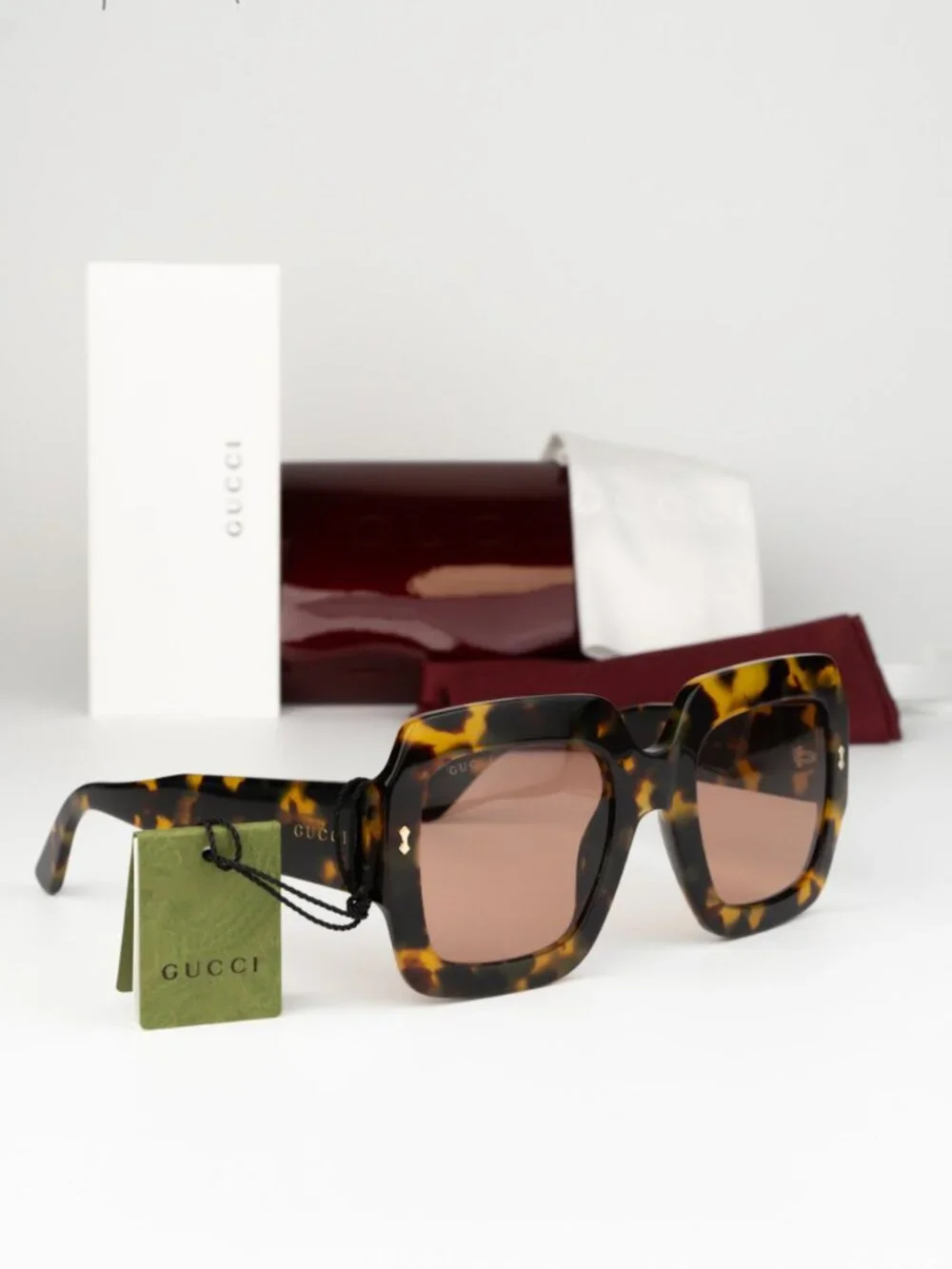 Gucci Women Sunglasses Havana Red Square GG1111S 003 NEW AUTHENTIC - Picture 1 of 9